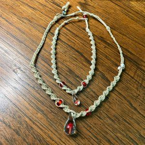 Mushroom Glass Pendant Hemp Choker and Bracelet Set